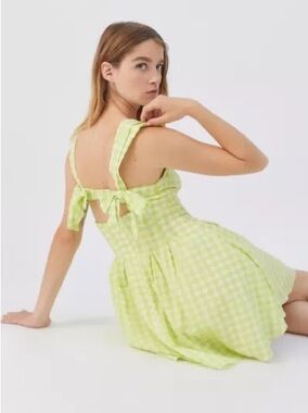 For Love And Lemons Lime and White Gingham Dress NWT